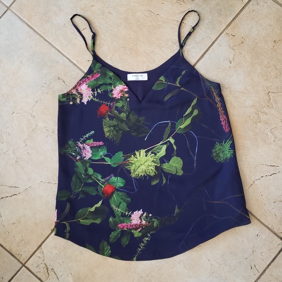 Aritzia Tops - Aritzia Babaton Navy Blue Floral Flowy Tank Top XS